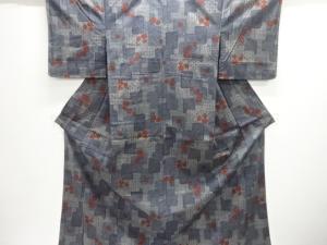 枝花に色紙模様織り出し手織り紬着物